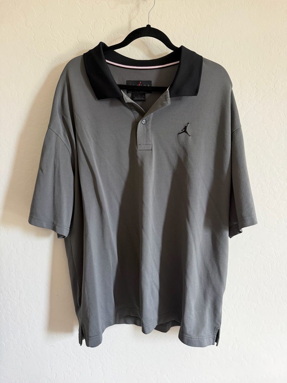 Jordan Men's Gray Polo Shirt with Black Collar Y2K XL